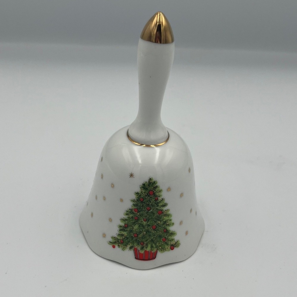 George Good Japan Christmas Tree Bell White Gold Tone‎ Handle Holiday Decor